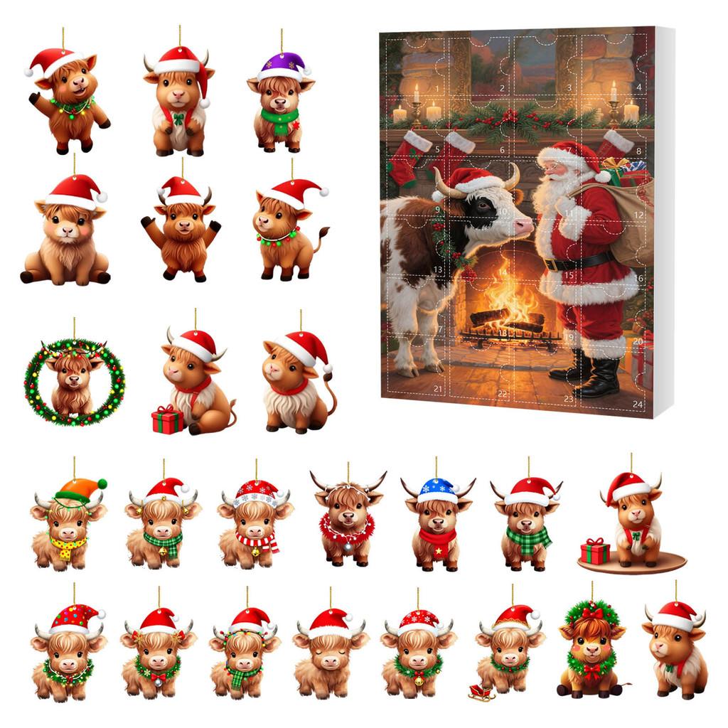 Christmas 24day Advent Calendar With Acrylic Cow Ornament For Holiday Gift Giving
