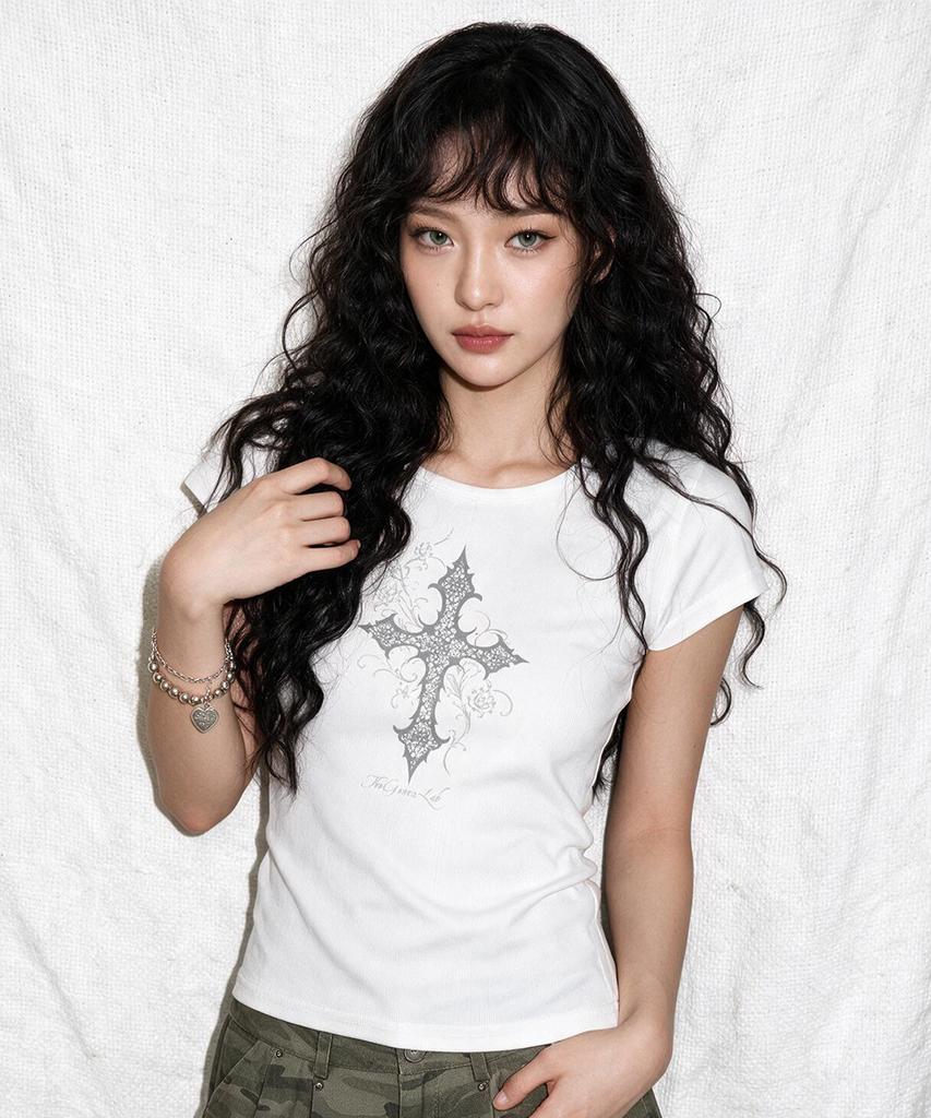 THE GREEN LAB Cross Boat Neck Slim Short Sleeve Tee [Mint]