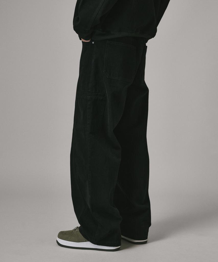 Beodeonteu Garment Dyed Cut-Out Pocket Wide Twill Pants [Black]