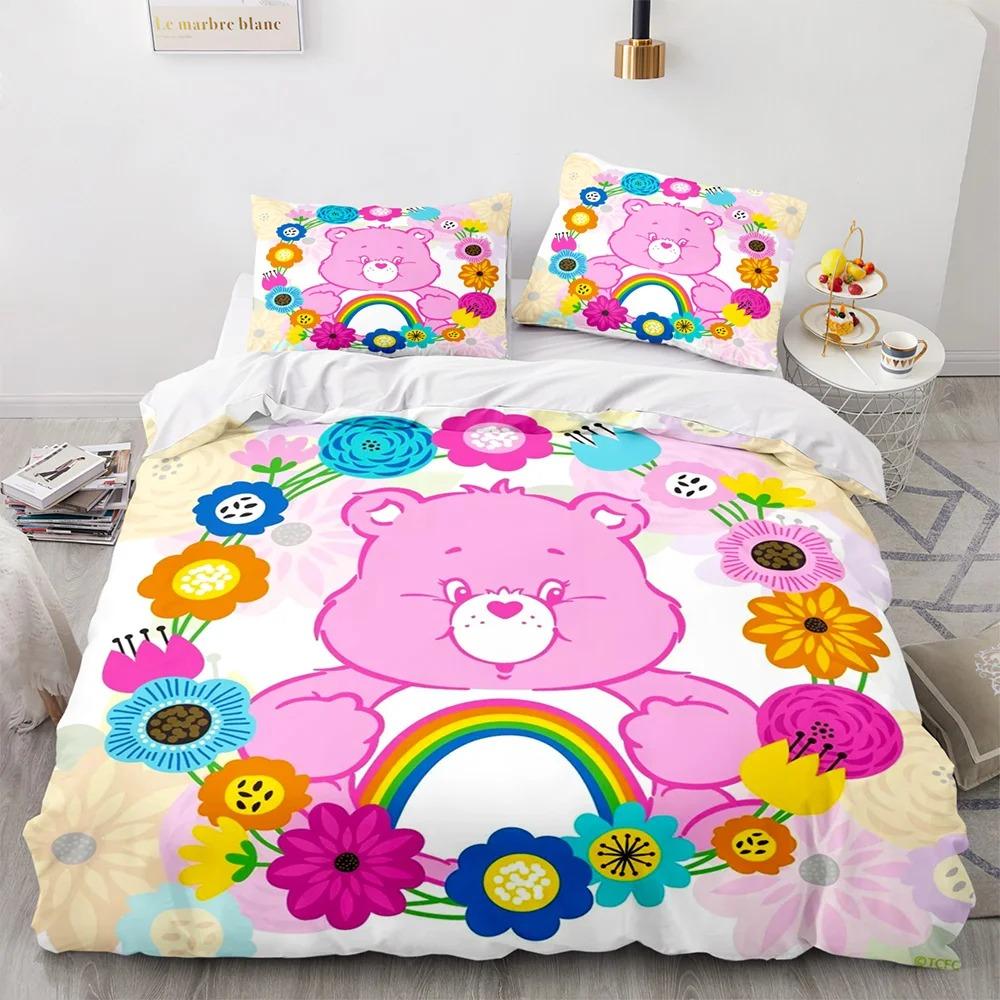 Set Copripiumino Cartone Animato Care Bears Kawaii Copripiumino Carebears Set Federe Set Biancheria da Letto per Bambini Decorazione Matrimoniale King Size