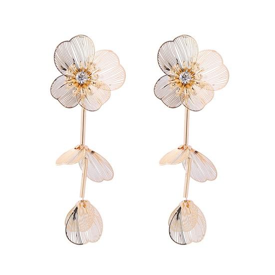1 Pair Women Hanging Petal Polished Flower Shape Rhinestone Ear Decor Electroplated Ear