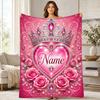 Crowned Heart Roses Coral Fleece Blanket Romantic Floral Decor