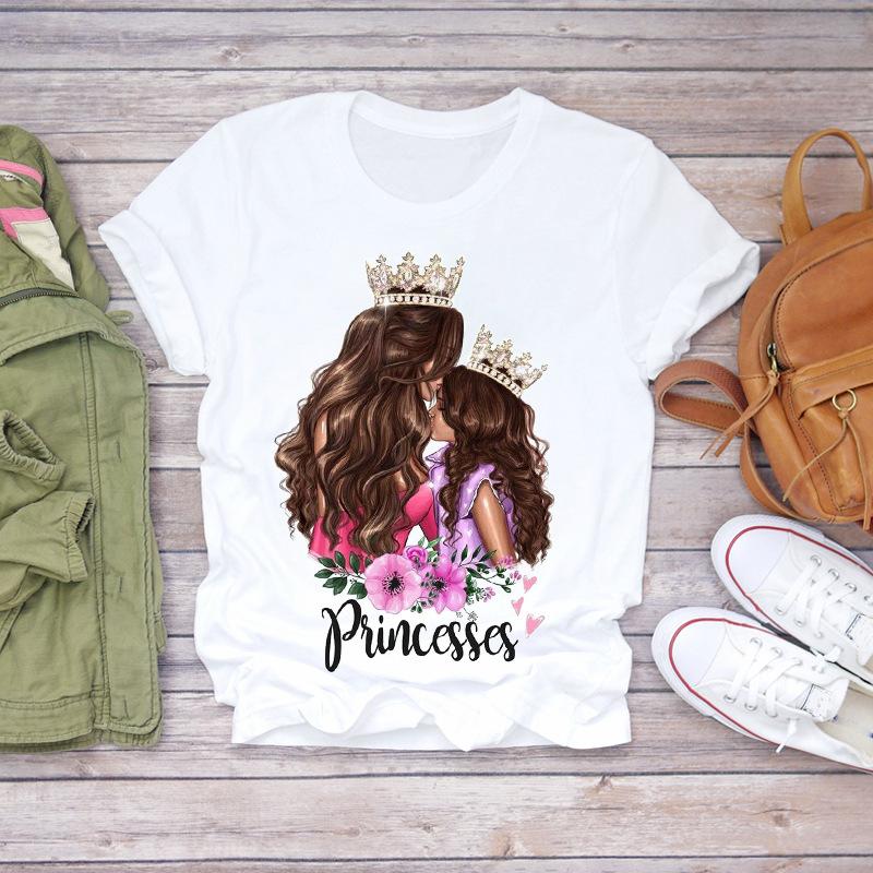 Mom's Mother's Day Themed Printed Round Neck Plus Size Fashionable Loose Cotton Short Sleeved Top T-Shirts Women’s