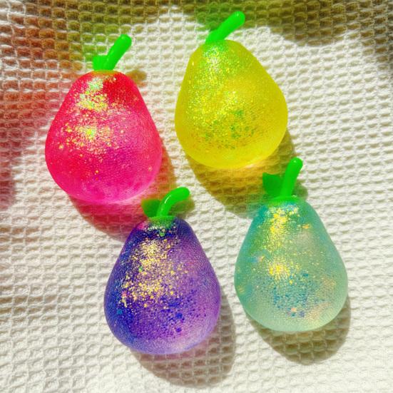 Shapeable Glitter Pear Squeeze Toy Stress Relief Transparent Pear Squeeze Toy Slow Rising Decompression Fruit Sensory Fidget Toy