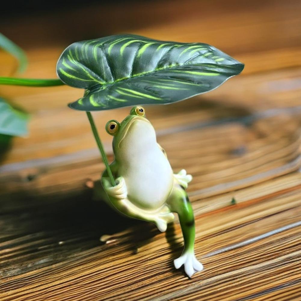 Kikker Tuinbeeld Visvijver Decoratie Met Een Blad Vasthoudend Micro-Landschap Beeldje Hars Kikker Beeldje voor Buiten Tuin Patio