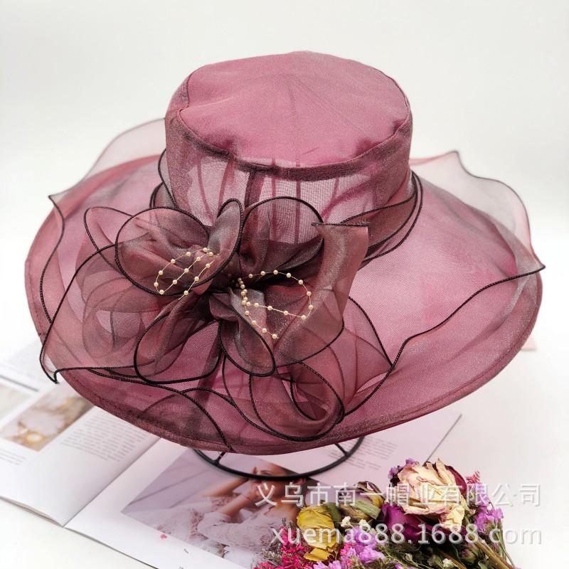 Hut Damen Sommer Koreanische Version Sonnenschutz UV-Schutz Sonnenschirm Stoffhut Sonnenhut Organza Blume Großer Rand Netz Zylinderhut