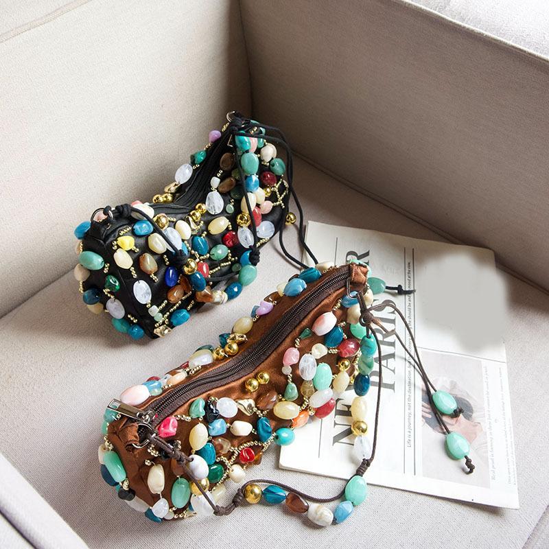 Personalized Ethnic Style Colored Stone Beaded Decorative Shoulder Bag Underarm Bag Street Trend Women's Bag Handbag