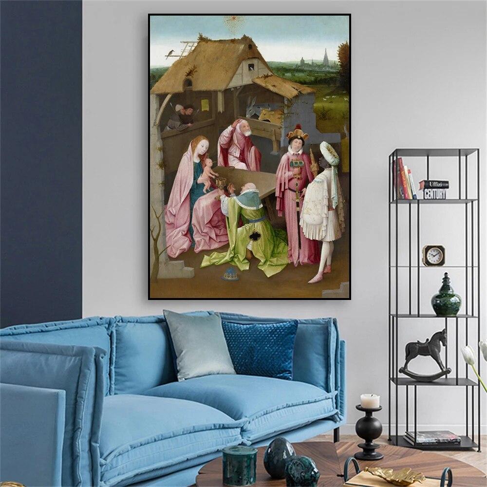 Classic Oil Painting Poster Worshiping the Magi Print by Jerome Bosch Canvas Painting Living Room Decoration House