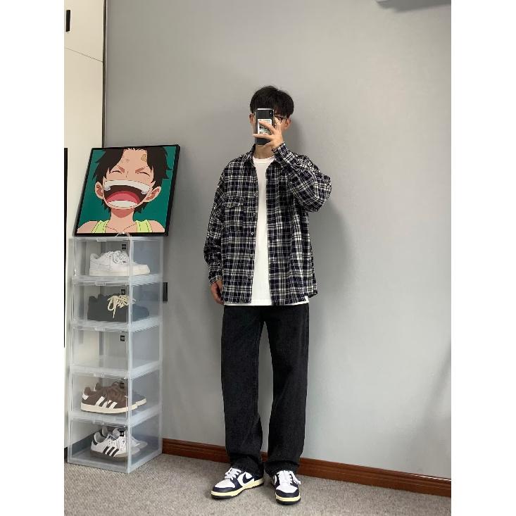 2024 Plaid Long Sleeve Shirt Japanese Hong Kong Style Ins Loose Shirt Boys Summer Trendy Versatile Casual Coat
