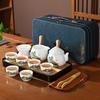 Chinese Tea Set, White Jade Tea Set, Kung Fu Tea Set, Kung Fu Tea Set, 6 Cups Portable Ceramic Tea Set Large