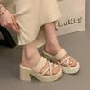 Thick Bottom Thick Heel Waterproof Table Cover Toe Slippers Female Summer Wear 2025 New Fairy Style with Skirt High Heel Cool Slippers