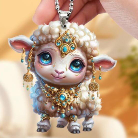 Kreslený přívěsek akrylový vánoční stromeček s řetízkem zvířátko závěsný ornament Univerzální dekorace