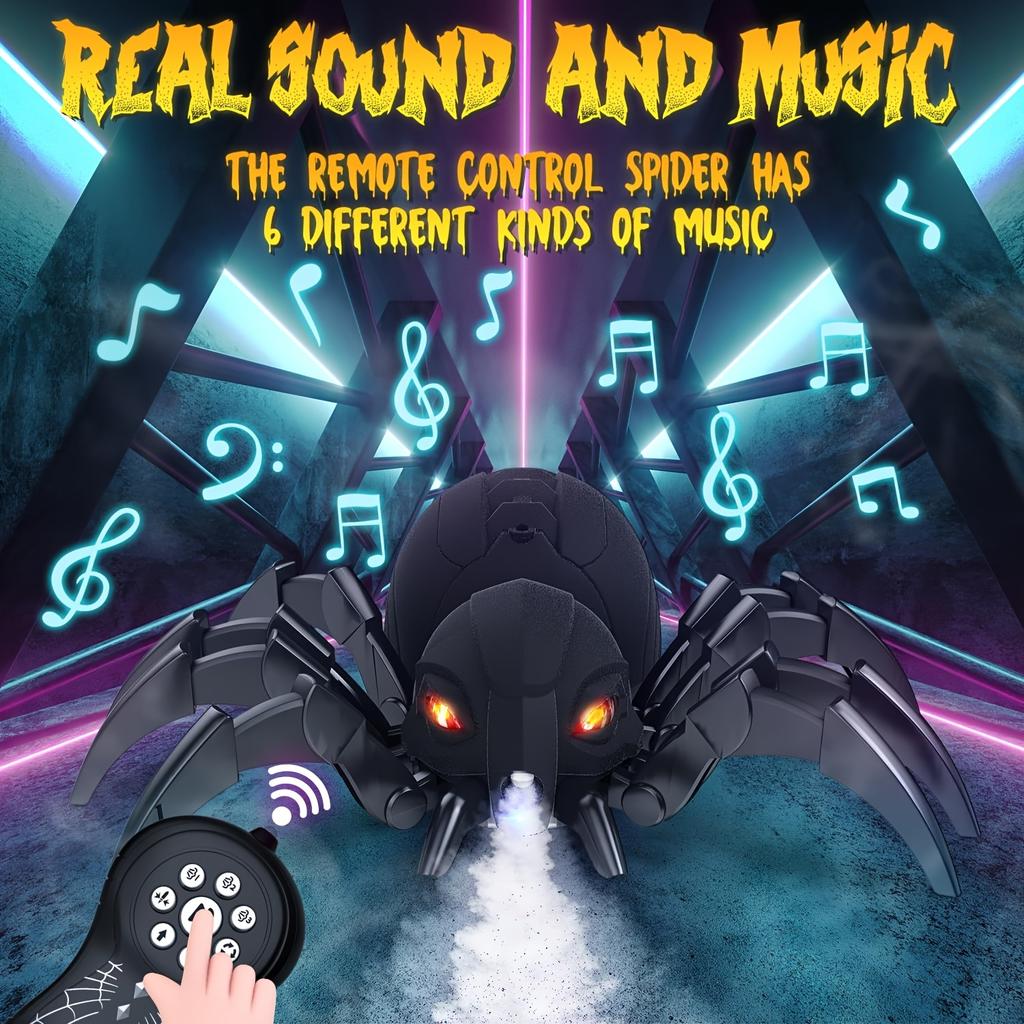 Interactive RC Spider Toy with Spray, Lights, and Music - Realistic Tarantula Robot for Halloween, Birthday Parties - Wireless Remote Control