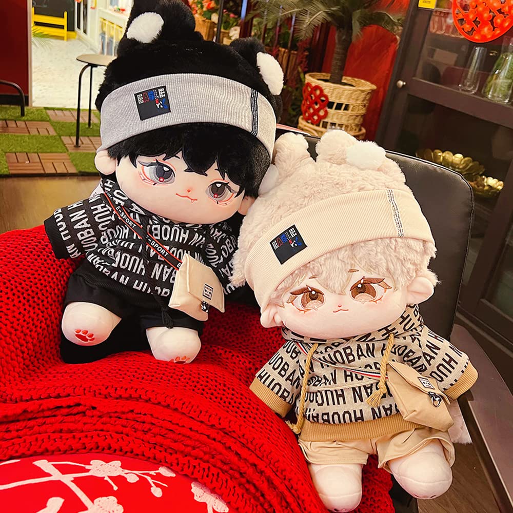 niannyyhouse 40cm Plush Toy Clothes Loose Hip Hop Set: Headband, Hoodie, Shorts, Backpack, Dress-up Cotton Doll Accessories (Black)