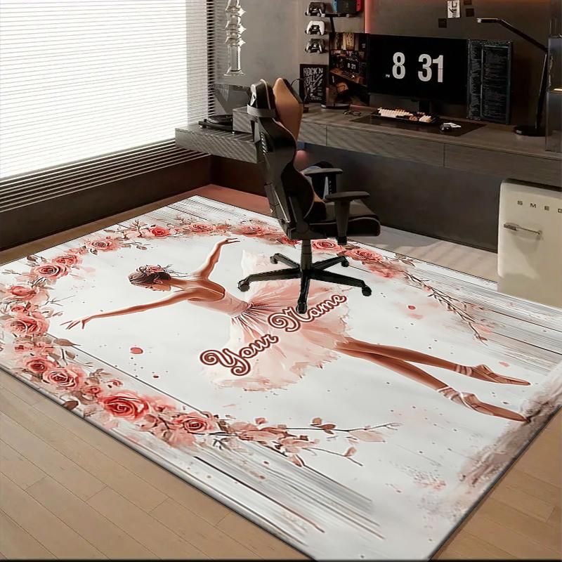 1PC Custom Name Dance Rose Garden Theme Floor Mat Ideal for Living Room, Game Rooms, Office, Bedroom,Floor Mat Playful Design