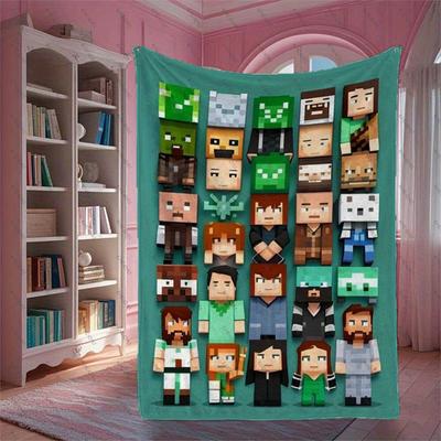 Anime Pixel Patroon Print Deken Leuke Gezellige Cadeau Bank Reizen Kantoor Warmte Herfst Winter Fans Kerstmis Bruiloft Verjaardagscadeau