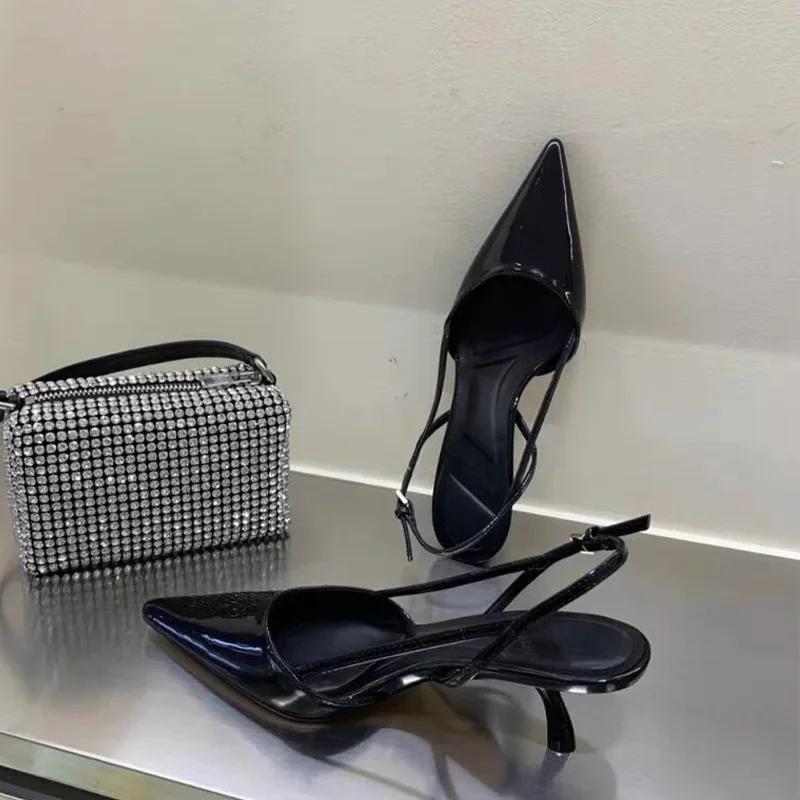 Women Pointed Toe Heels Shoes Sandals 2024 Dress Party Fashion Summer Slippers New Walking Flip Flops Pumps Slides