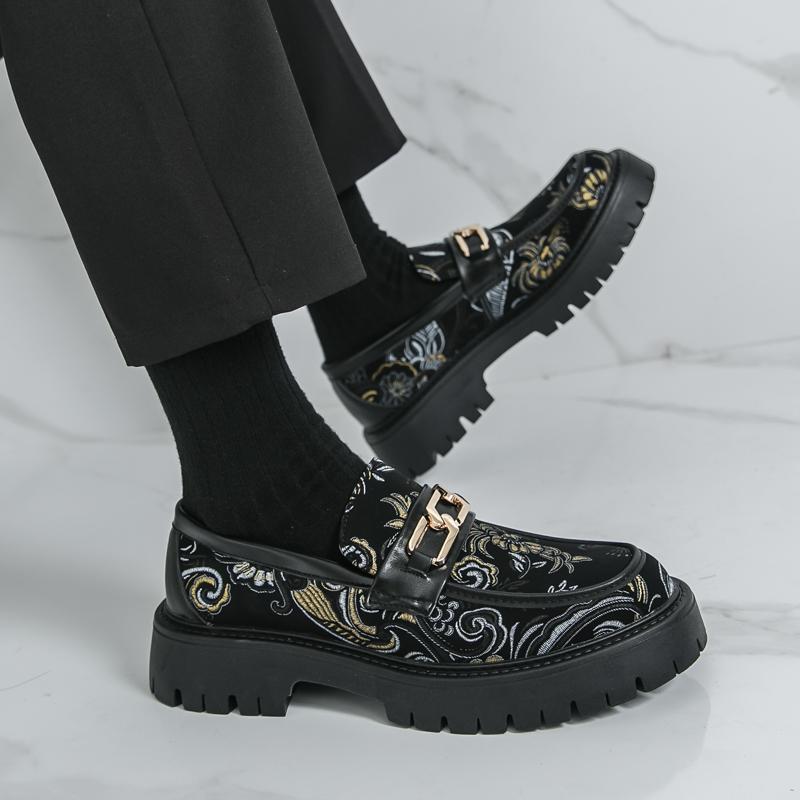 Herren Plateau Schuhe Slipper Kleid Elevator Punk Schuhe Formell Business Druck Dicke Sohle Creepers Übergröße