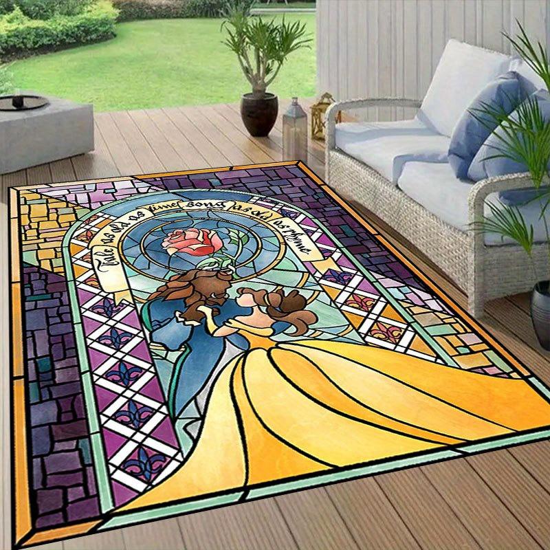 1pc Disney Beauty and the Beast Pattern Carpet Area Rug Non-slip Carpet Hand Washable Floor Mat Suitable For Living Room Bedroom Home Decor
