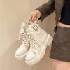 Women Ankle Boots 2024 Autumn New Fashion British Style Shoes for Women Black Casual PU Lace Up Motorcycle Boots Female Zapatos