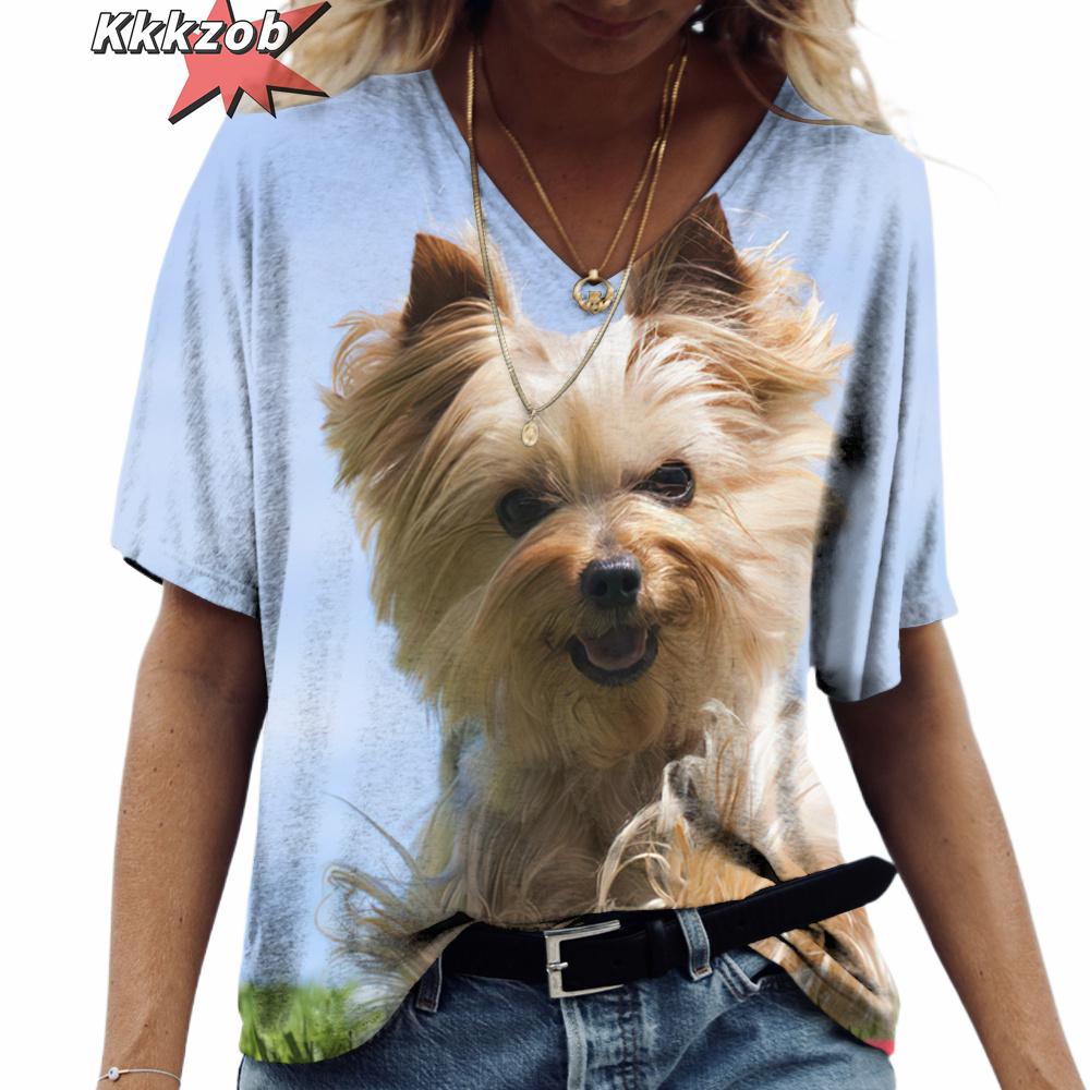 3D Print Pet Dog Summer Fashion 2024 Hot Sale Ladies T Shirt Short Sleeve Tops V Neck Streetwear Harajuku Casual Pullover