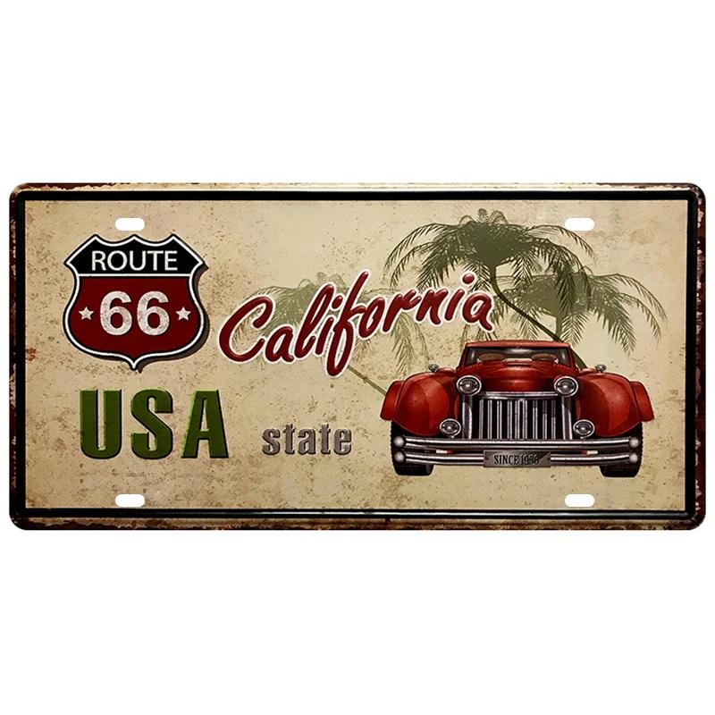 Motor Bus Car Plate License Metal Tin Signs US Route 66 Tinplate Poster Vintage Pin Up Signs Bar Cafe Garage Wall Decor Plaques