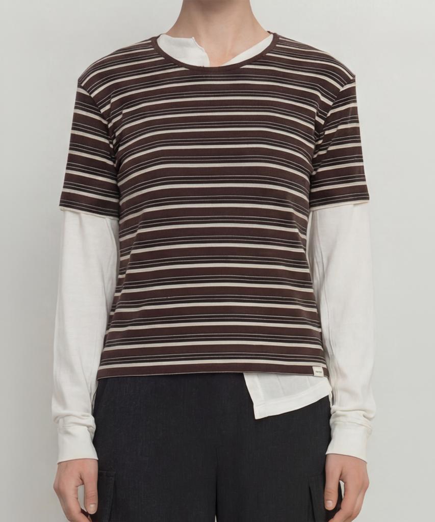 NORMOR Delicate Stripe T-Shirt Brown