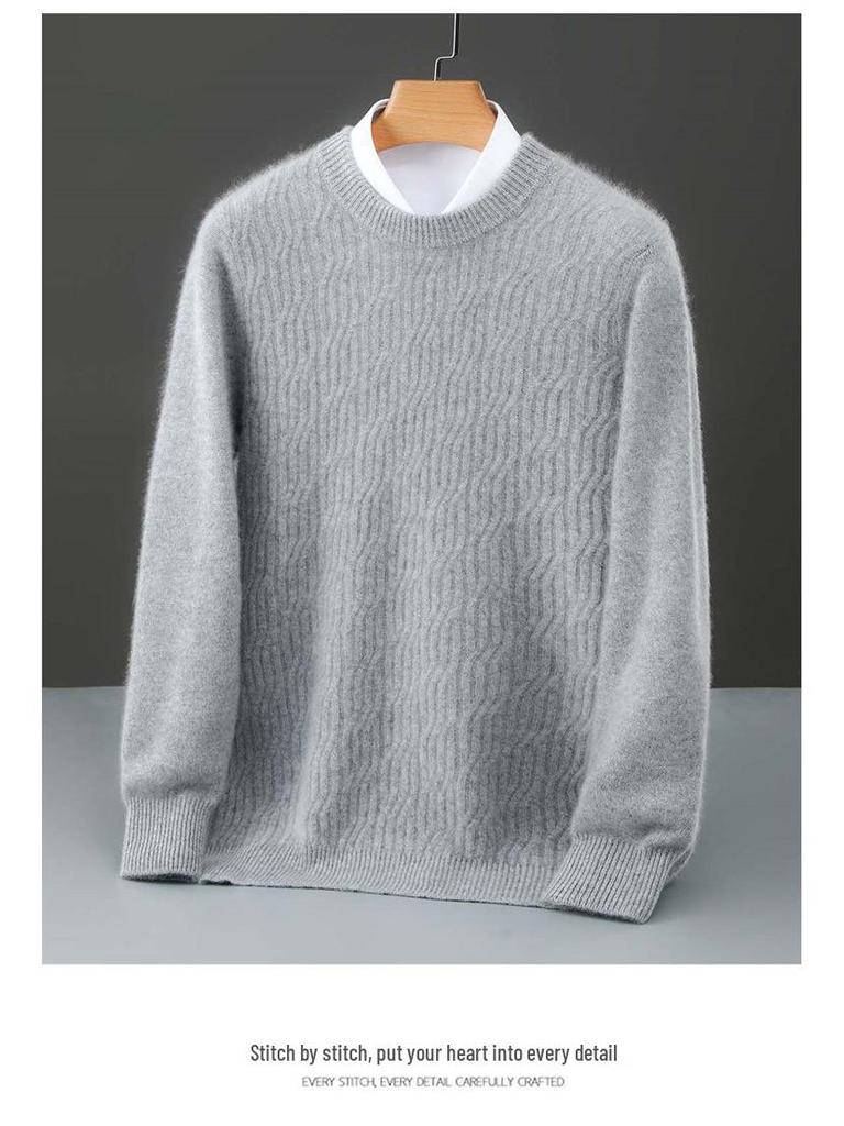 Heren Winter Ronde Hals 100% Puur Wol Trui - Effen Kleur Kasjmier Pullover, Casual Zakelijk Gebreide Basislaag