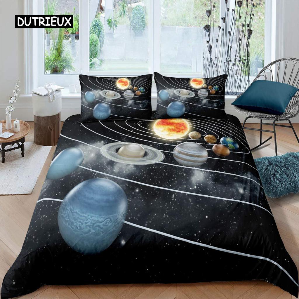 Sonnensystem Bettbezug Set Twin King Mikrofaser Galaxie Bettwäsche Weltraum Universum Planet Astronomie Bettdeckenbezug