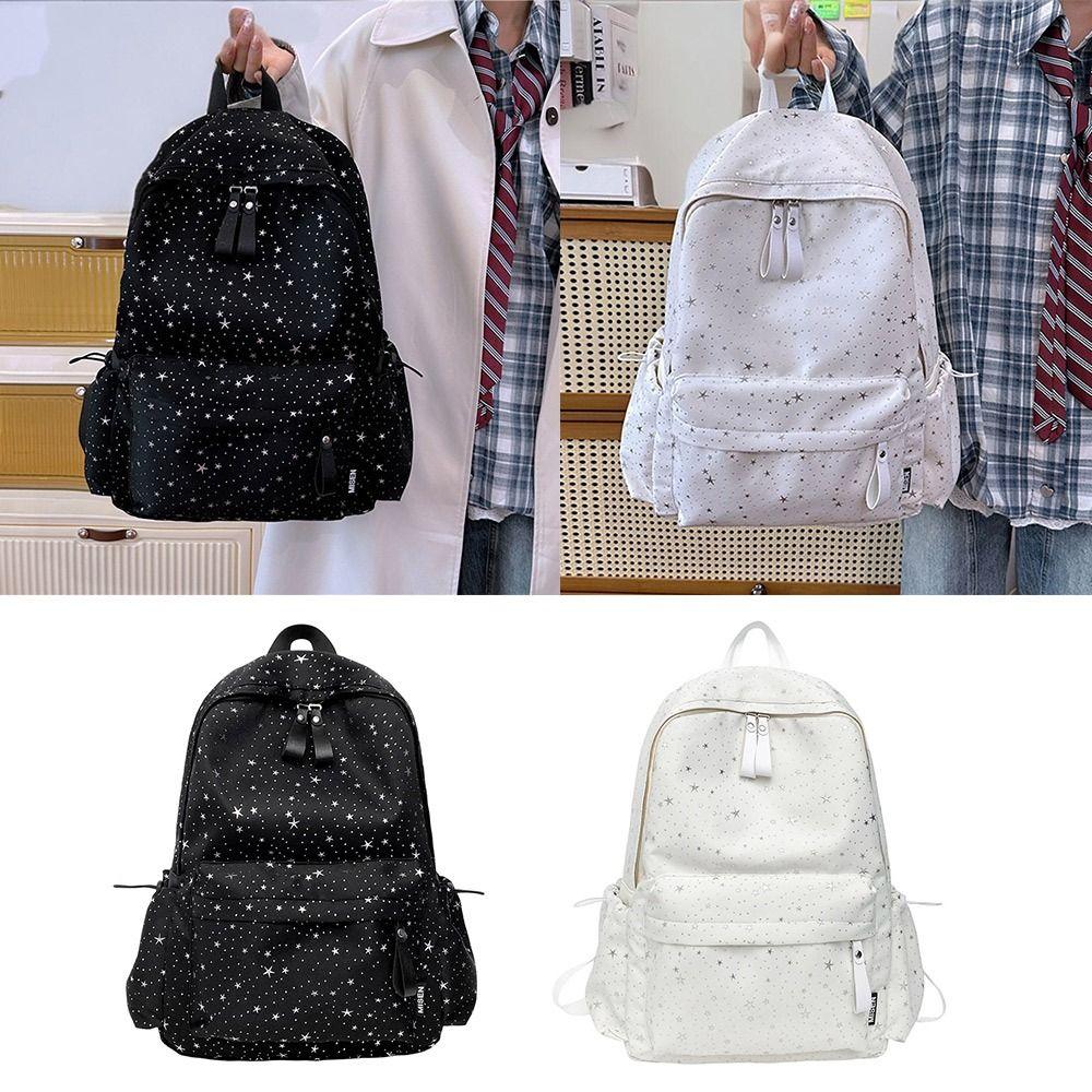 INS Oxford Cloth Backpack Multi-pockets Large Capacity School Bag Star Patterns Travel Rucksack Female
