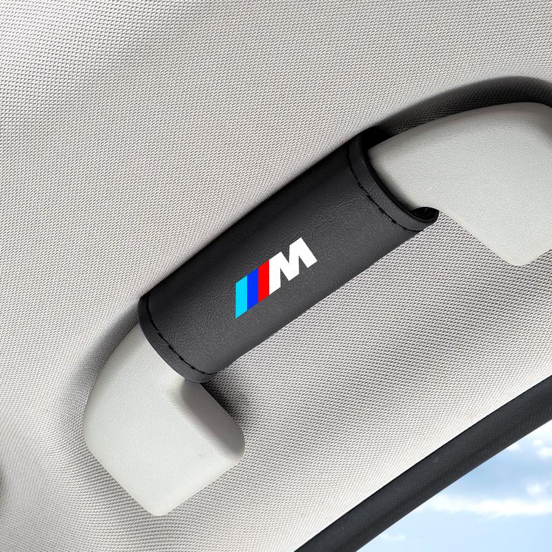 BBKY7 Car Roof Armrest Inner Door Pull Handle Protection Case Suede Cover For BMW M LOGO Leather1 3 5 7 Series X1 X3 X5 X6 M Sports