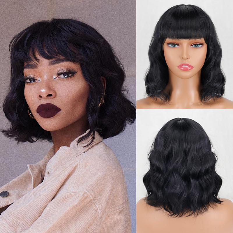 LISI HAIR Krátká vlnitá Bob Pink White Gradient Paruka s ofinou Syntetické vlákno Krátká vlnitá Cosplay paruka na denní nošení pro ženy