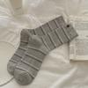 Female Spring and Autumn Cotton Striped Preppy Air Micro Pressure Button Anti Pilling Boneless Tube Socks