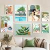 Travel Landscape Wall Art Coffee Woman Reading Pool Leaf Canvas Painting PostersPrints Pictures For Living Interior Room Decor