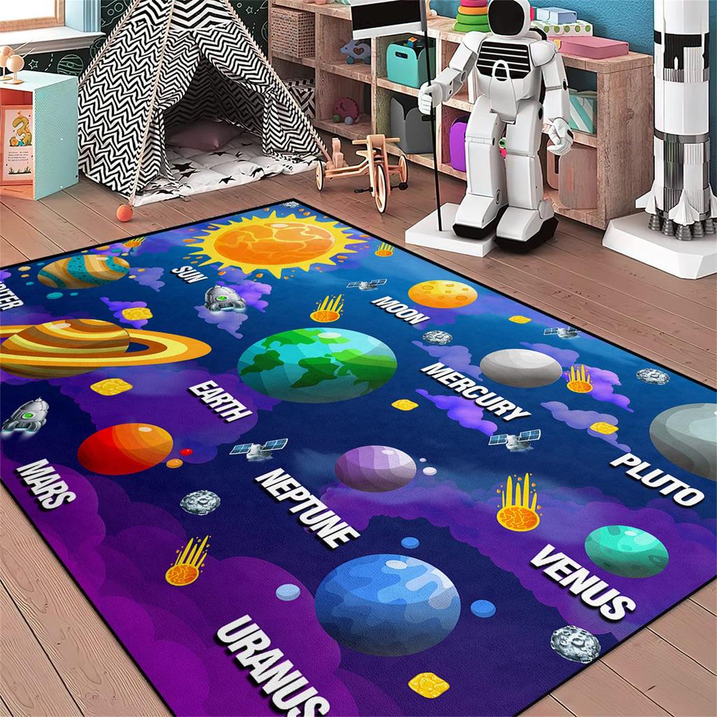 Solar System Rug Planet Galaxy Design for Living Room & Bedroom | Non-Slip Space Floor Mat Home Decoration Carpets