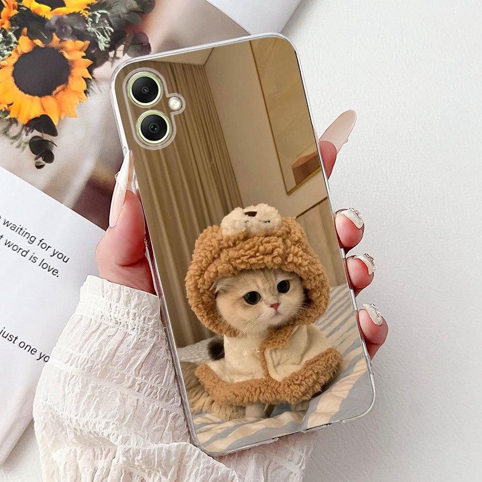 For Samsung A05 Case Clear Cute Cat Fashion Flowers Cool Painted Back Cover For Samsung Galaxy A05 Phone Case SM-A055F SM-A055M