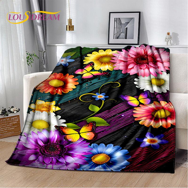 Nordische 3D-Gänseblümchen-Blume, weiche Plüschdecke, Flanelldecke, Überwurf, Decke für Wohnzimmer, Schlafzimmer, Bett, Sofa, Picknick, Bettdecke