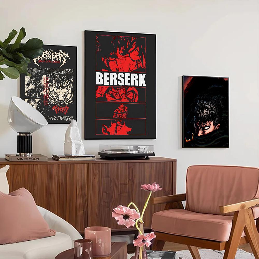 Anime B-berserk-k Poster Self-adhesive Art Waterproof Paper Sticker Coffee House Bar Room Wall Decor