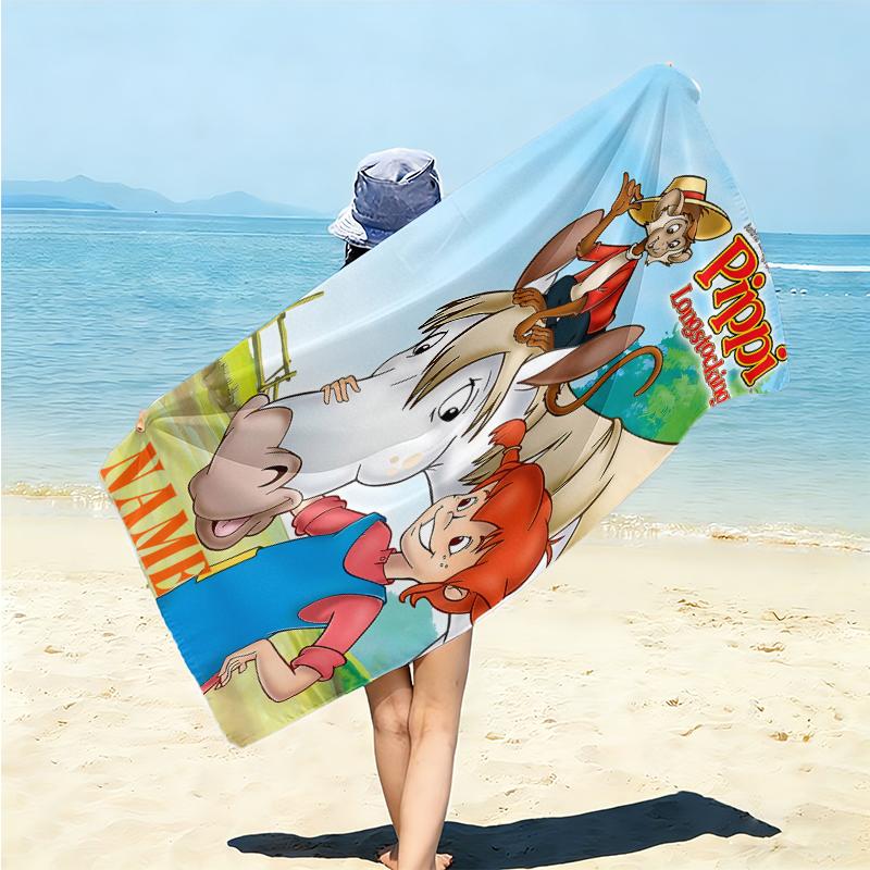 Personalized Pippi Horse Adventure Beach Towel Microfiber Beach Towel Thin Absorbent for Beach Swimming Yoga Bath Sports. 0910253