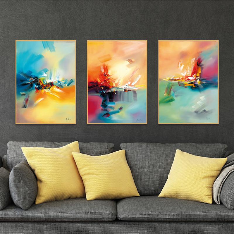 Bunte abstrakte Wandkunst, gelb, rosa, blau, Traumblatt, Ölgemälde, Leinwand, Wandbilder für Raumdekoration, Aquarelle, Kunstwerk
