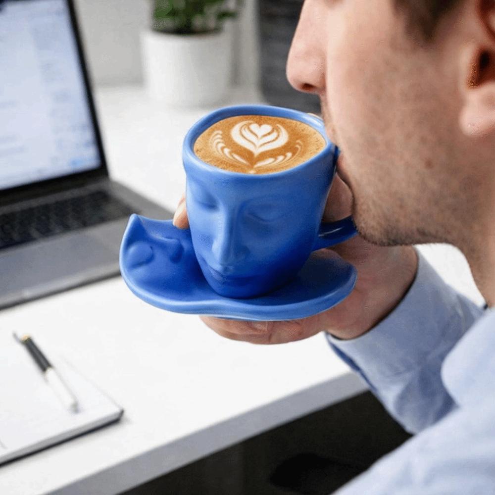 Europeisk Stil Konstnärlig Keramisk Mugg Ansiktsform Kaffekopp Unik TeKopp För Hemmabruk