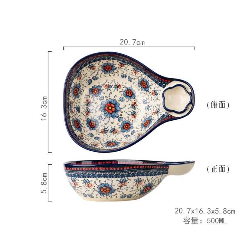 Vintage Floral Ceramic Plate Dumpling Plate with Vinegar Dish Vegetable Salad Bowl Fruit Bowl Snack Plate Ceramic Tableware