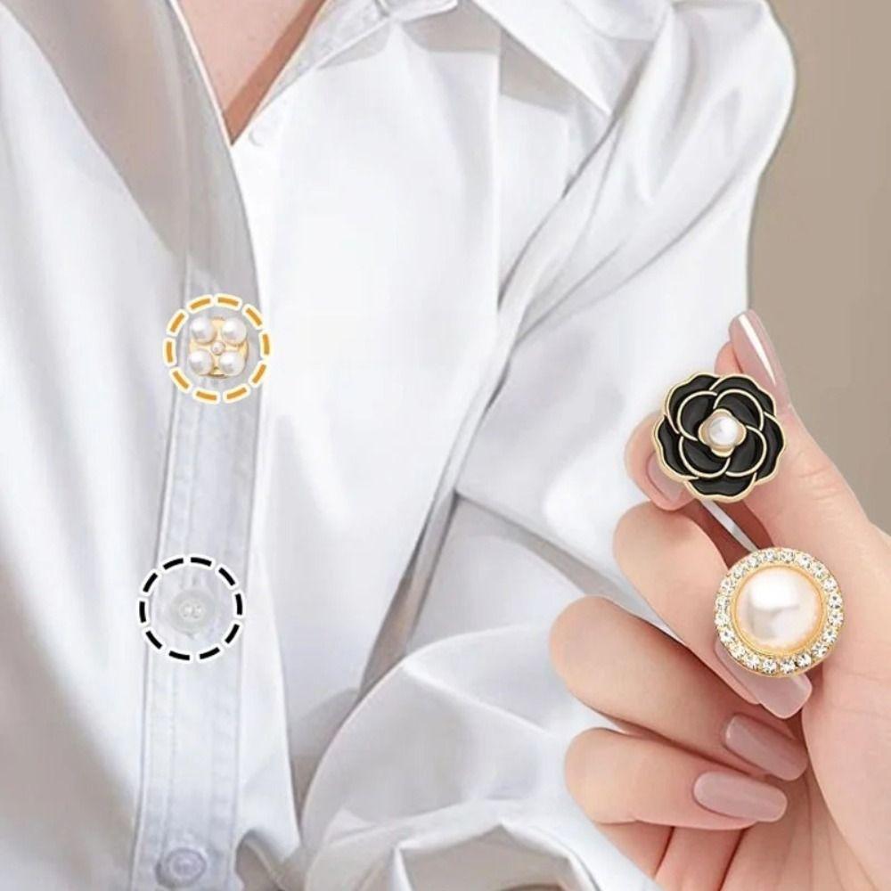 3 PCS Rhinestone Pearl Flower Button Covers DIY Accessories Alloy Rhinestone Button Cover Handwoven Golden Base