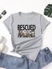 RESCUED & Dogs Print Crew Neck T-Shirt, Casual Short Sleeve Top For Spring & Summer, Women's Clothing