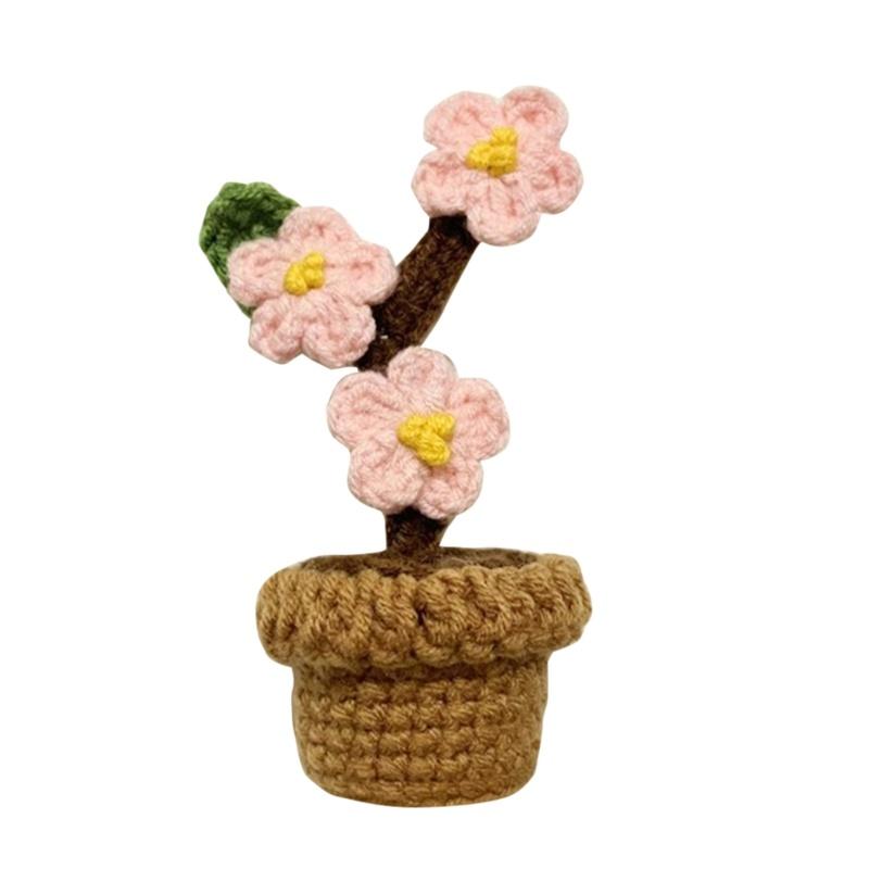 Handmade Potted Plant Artificial Knitting Flower Decoration Diy