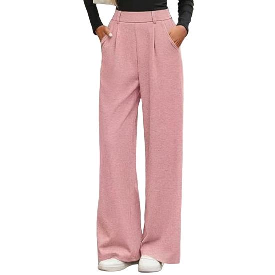 Pantalon Femme Élastique Taille Moyenne Jambe Large Style Ample Pantalon Long Automne Hiver Côtelé Décontracté avec Poches