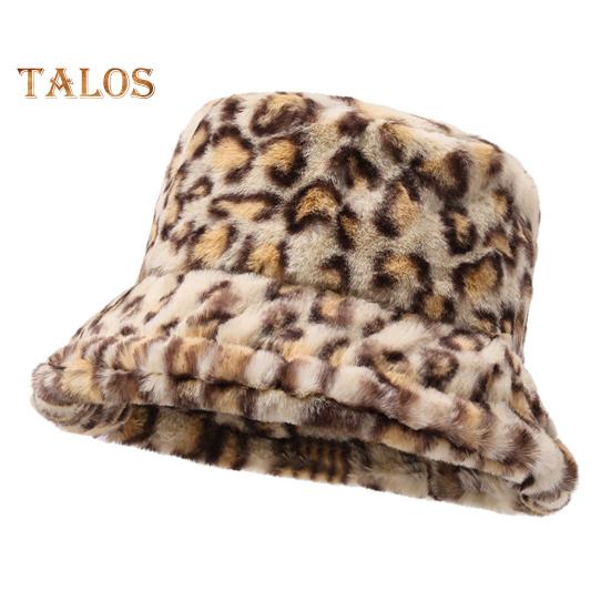 Women Winter Hat Flat Dome Leopard Print Basin Hat Thickened Warm Plush Bucket Hat Warm Knit Outdoor Hat
