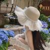Lace bow wavy edge straw hat women's summer beach sun hat big brim sun hat