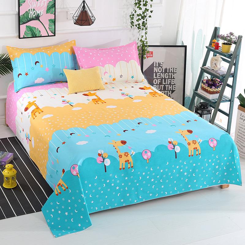Bed Sheets Cotton and Linen Four Seasons King Queen Size Bedding Flower Printed Flat Sheet Adults Household Mattress Dust Cover