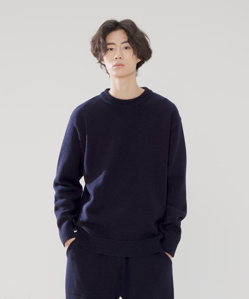 TESTAMENT Wool Blend Plain Knit (Navy)